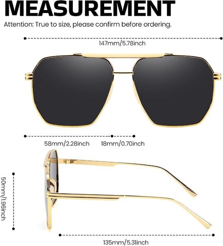 SODQW Tangle Free Aviator Sunglasses for Women Men Square Polarized Double Bridge Sun Glasses for Driving & Traveling in Kuwait