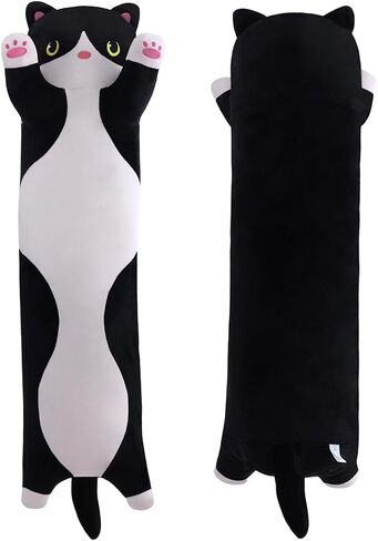 Long Plush Cat Toy Pillow محشو بالحيوانات Cat Kids Plush Plush Toy Pillow للأطفال والبنات لعبة Toy Doll (Black & White ، 50 سم/19.7 بوصة) in Kuwait
