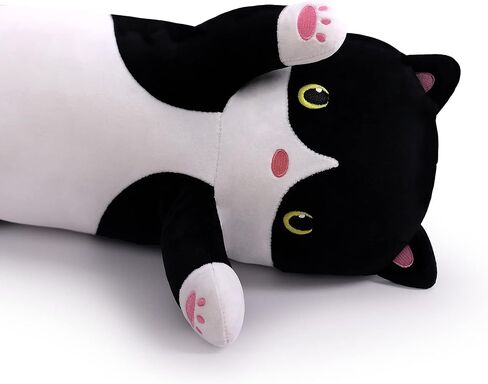 Long Plush Cat Toy Pillow محشو بالحيوانات Cat Kids Plush Plush Toy Pillow للأطفال والبنات لعبة Toy Doll (Black & White ، 50 سم/19.7 بوصة) in Kuwait