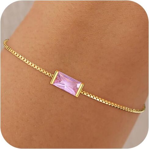 Birthstone Gold Bracelets for Women Non Tarnish - Trendy Dainty 14K Gold Plated Bracelet Friendship CZ Bracelets Anniversary Birthday Gifts for Mom Girlfriend in Saudi Arabia