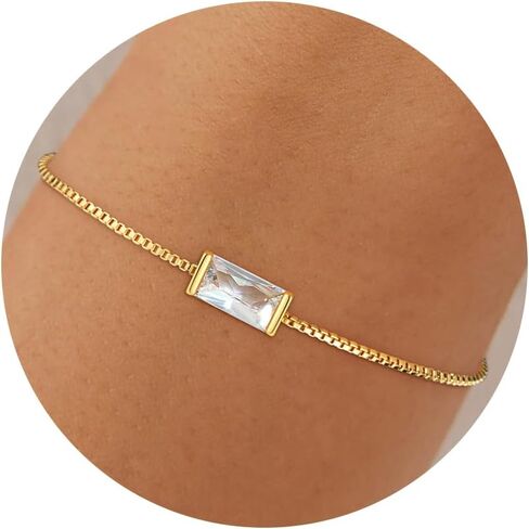 Birthstone Gold Bracelets for Women Non Tarnish - Trendy Dainty 14K Gold Plated Bracelet Friendship CZ Bracelets Anniversary Birthday Gifts for Mom Girlfriend in Saudi Arabia