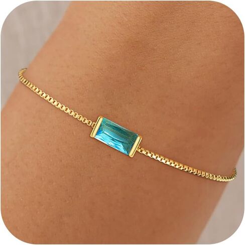 Birthstone Gold Bracelets for Women Non Tarnish - Trendy Dainty 14K Gold Plated Bracelet Friendship CZ Bracelets Anniversary Birthday Gifts for Mom Girlfriend in Saudi Arabia