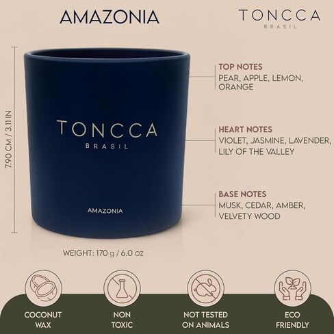 شمعة الأمازون من Toncca-مملوءة باليد في البرازيل-شمع جوز الهند والرائحة الطبيعية in Saudi Arabia