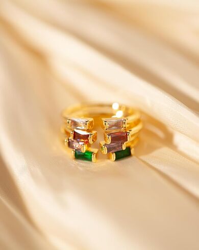TLY Gold Birthstone Rings for Women Non Tarnish 14K Gold Plated Stackable Rings Dainty CZ Adjustable Gemstone Emerald Green Stacking Open Thumb Ring Wedding Promise Rings Birthday Jewelry Gifts in Kuwait