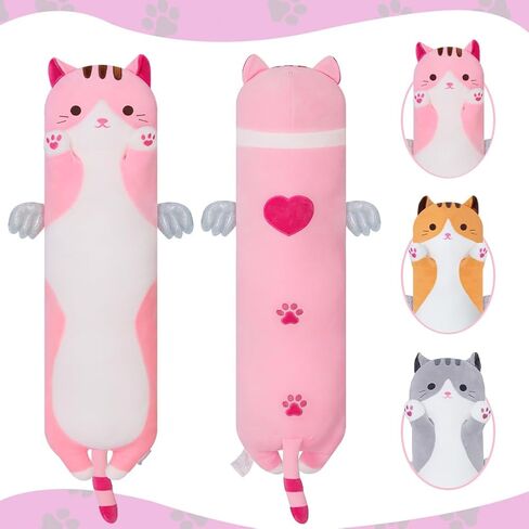 Long Plush Cat Toy Pillow محشو بالحيوانات Cat Kids Plush Plush Toy Pillow للأطفال والبنات لعبة Toy Doll (Black & White ، 50 سم/19.7 بوصة) in Kuwait