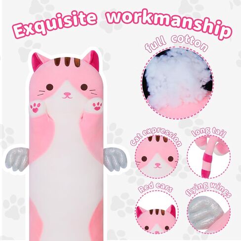 Long Plush Cat Toy Pillow محشو بالحيوانات Cat Kids Plush Plush Toy Pillow للأطفال والبنات لعبة Toy Doll (Black & White ، 50 سم/19.7 بوصة) in Kuwait