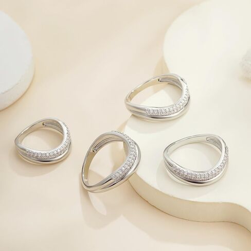 Silver Rings for Women - 14K Whited Gold Plated Stackable Rings Curved Wedding Band Ring Silver Jewelry Engagement Ring for Women Size 5-10 in Saudi Arabia