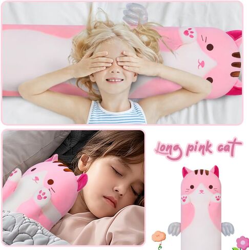 Long Plush Cat Toy Pillow محشو بالحيوانات Cat Kids Plush Plush Toy Pillow للأطفال والبنات لعبة Toy Doll (Black & White ، 50 سم/19.7 بوصة) in Kuwait
