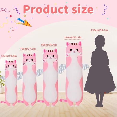 Long Plush Cat Toy Pillow محشو بالحيوانات Cat Kids Plush Plush Toy Pillow للأطفال والبنات لعبة Toy Doll (Black & White ، 50 سم/19.7 بوصة) in Kuwait