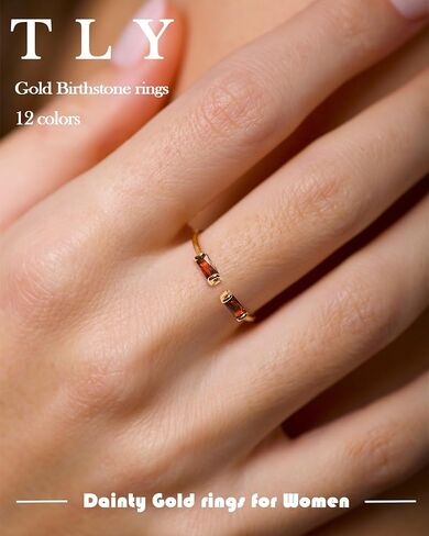 TLY Gold Birthstone Rings for Women Non Tarnish 14K Gold Plated Stackable Rings Dainty CZ Adjustable Gemstone Emerald Green Stacking Open Thumb Ring Wedding Promise Rings Birthday Jewelry Gifts in Kuwait