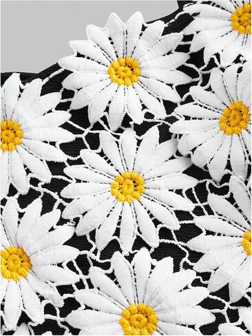 WDIRARA Women's Boho Daisy Floral Guipure Crop Top 3D Flower Tie Shoulder Square Neck Cute Cami Top in Saudi Arabia