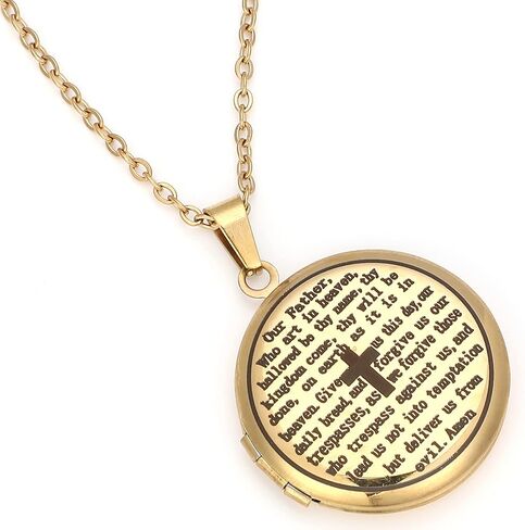 Cross Religious Bible Locket, That Can Holds Pictures, Engraved English Bible Lords Prayer Prayer, Prayer Cross Necklace in Kuwait