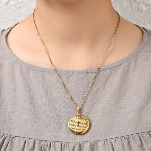 Cross Religious Bible Locket, That Can Holds Pictures, Engraved English Bible Lords Prayer Prayer, Prayer Cross Necklace in Kuwait