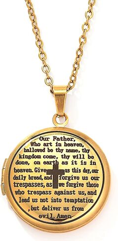 Cross Religious Bible Locket, That Can Holds Pictures, Engraved English Bible Lords Prayer Prayer, Prayer Cross Necklace in Kuwait