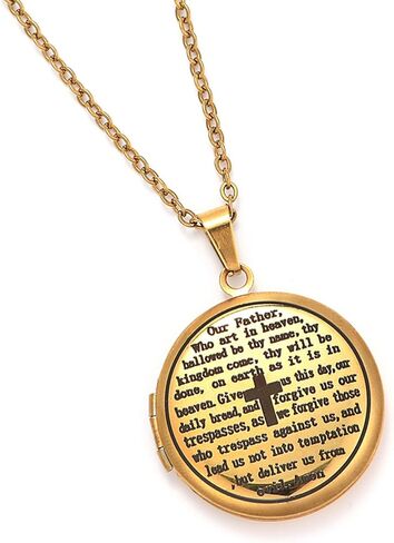 Cross Religious Bible Locket, That Can Holds Pictures, Engraved English Bible Lords Prayer Prayer, Prayer Cross Necklace in Kuwait