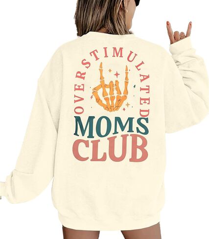 Myhalf مبالغ فيه Moms Club Club Sweatshirt للنساء: Slotshirts Mom Crewneck Mama قمصان كبيرة الحجم in Saudi Arabia