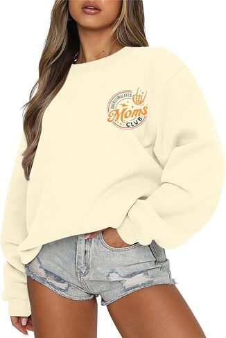 Myhalf مبالغ فيه Moms Club Club Sweatshirt للنساء: Slotshirts Mom Crewneck Mama قمصان كبيرة الحجم in Saudi Arabia