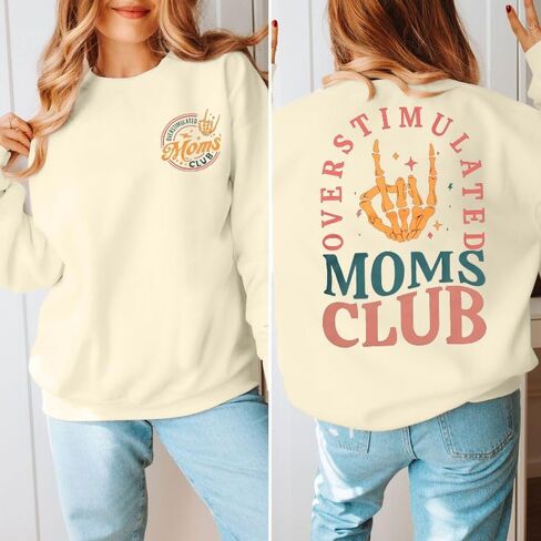 Myhalf مبالغ فيه Moms Club Club Sweatshirt للنساء: Slotshirts Mom Crewneck Mama قمصان كبيرة الحجم in Saudi Arabia