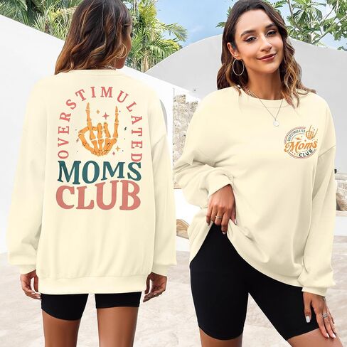 Myhalf مبالغ فيه Moms Club Club Sweatshirt للنساء: Slotshirts Mom Crewneck Mama قمصان كبيرة الحجم in Saudi Arabia