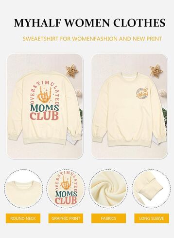 Myhalf مبالغ فيه Moms Club Club Sweatshirt للنساء: Slotshirts Mom Crewneck Mama قمصان كبيرة الحجم in Saudi Arabia