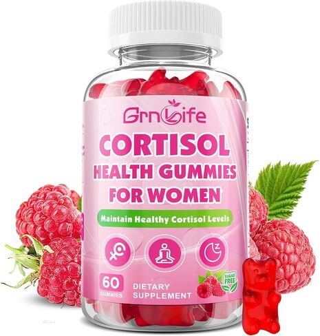 Cortisol Gummies for Women, Cortisol Supplements Gummies with Magnesium Ashwagandha Rhodiola Rosea and L-theanine Complex for Relaxation and Focus, Zzz Support, Raspberry Flavor, 60 Count in Saudi Arabia
