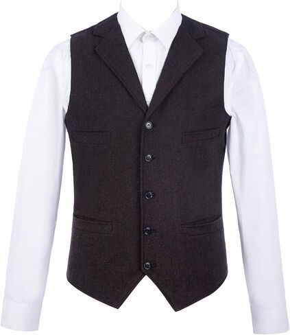 HBDesign Mens Vest Lapel Wool Herringbone Tweed Vests Slim Business Vests Custom Made Sleeveless in Saudi Arabia