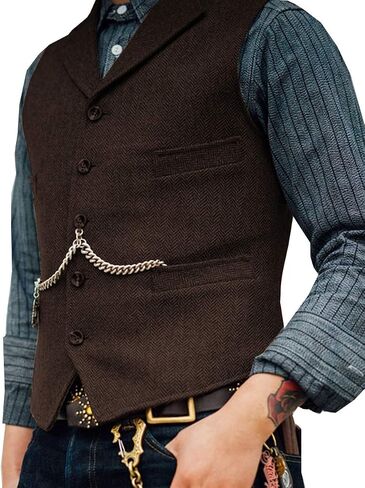 HBDesign Mens Vest Lapel Wool Herringbone Tweed Vests Slim Business Vests Custom Made Sleeveless in Saudi Arabia