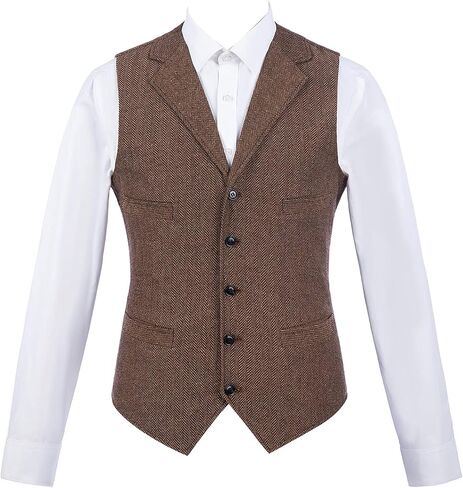 HBDesign Mens Vest Lapel Wool Herringbone Tweed Vests Slim Business Vests Custom Made Sleeveless in Saudi Arabia