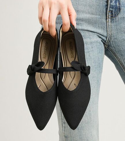 Women's Flats Mary Jane Ballet Knit Flats for Women Pointed Toe Comfortable with Bow Foldable Dressy Flats Slip On Casual Office Shoes in Kuwait