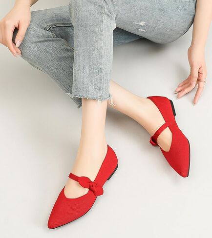 Women's Flats Mary Jane Ballet Knit Flats for Women Pointed Toe Comfortable with Bow Foldable Dressy Flats Slip On Casual Office Shoes in Kuwait