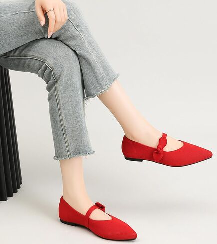 Women's Flats Mary Jane Ballet Knit Flats for Women Pointed Toe Comfortable with Bow Foldable Dressy Flats Slip On Casual Office Shoes in Kuwait