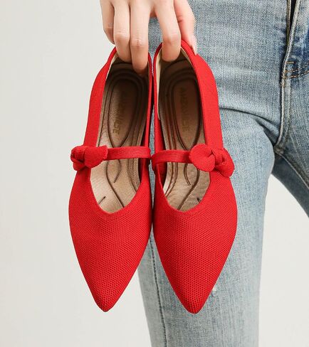 Women's Flats Mary Jane Ballet Knit Flats for Women Pointed Toe Comfortable with Bow Foldable Dressy Flats Slip On Casual Office Shoes in Kuwait