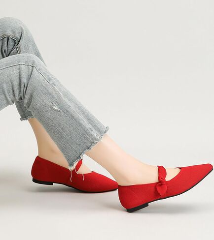 Women's Flats Mary Jane Ballet Knit Flats for Women Pointed Toe Comfortable with Bow Foldable Dressy Flats Slip On Casual Office Shoes in Kuwait
