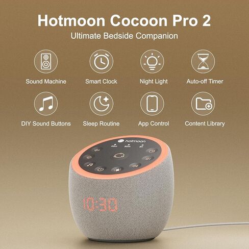 Hotmoon Cocoon Pro 2 Sound Machine 388 Soothing Sounds for Babies & Adults, Smart Night Light, Sleeping Timer, App Control, Plug-in, Home Office Yoga, Noise Gift, Breathing Exercises, Dark-Grey in Kuwait