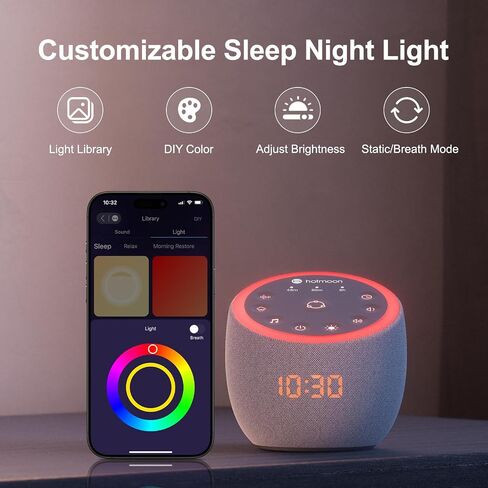 Hotmoon Cocoon Pro 2 Sound Machine 388 Soothing Sounds for Babies & Adults, Smart Night Light, Sleeping Timer, App Control, Plug-in, Home Office Yoga, Noise Gift, Breathing Exercises, Dark-Grey in Kuwait