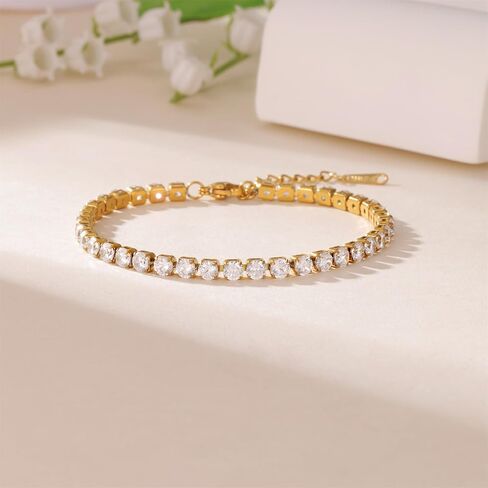 3pcs الأساور الذهبية مجموعة للنساء والرجال-18K Gold Plated Flower & Infinity Love Knot Charms-CZ Tennis Chain Link & Watch Band Bracele in Kuwait