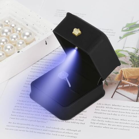 مربع هدايا خاتم زفاف المجوهرات مع ضوء LED ، حلقات صغيرة حركية الحركية لحفل مشاركة الزفاف ، صناديق تخزين منظم المجوهرات للنساء فتاة (أسود) in Saudi Arabia