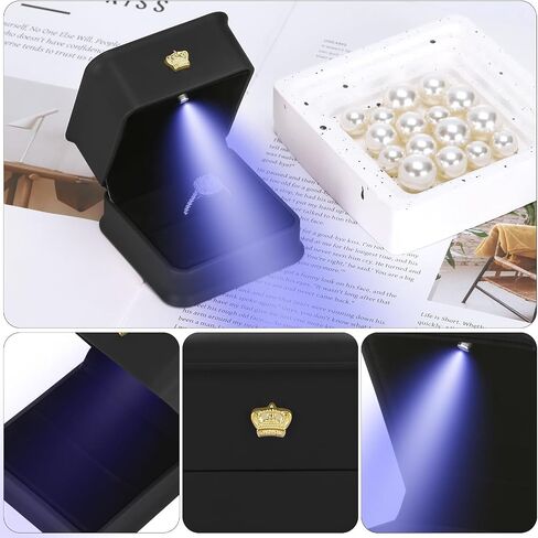 مربع هدايا خاتم زفاف المجوهرات مع ضوء LED ، حلقات صغيرة حركية الحركية لحفل مشاركة الزفاف ، صناديق تخزين منظم المجوهرات للنساء فتاة (أسود) in Saudi Arabia