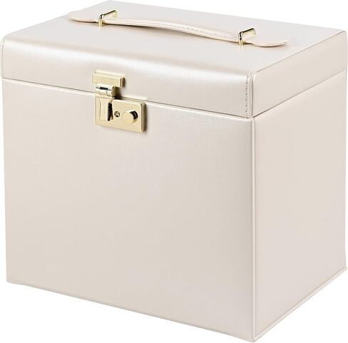 Jewelry Box Luxurious Accessory Case Storage Organizer Faux-Leather with Lock Handle Mirror Earrings Necklace Ring Rests Gift for Women in Kuwait