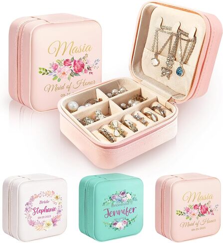 Caramel Sweet Life Jewelry Box | Personalized Jewelry Organizer | Mom Gifts | Small Travel Jewelry Case with Colorful Birth Flowers in Saudi Arabia