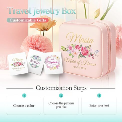 Caramel Sweet Life Jewelry Box | Personalized Jewelry Organizer | Mom Gifts | Small Travel Jewelry Case with Colorful Birth Flowers in Saudi Arabia