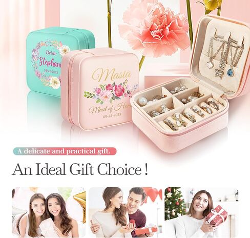 Caramel Sweet Life Jewelry Box | Personalized Jewelry Organizer | Mom Gifts | Small Travel Jewelry Case with Colorful Birth Flowers in Saudi Arabia
