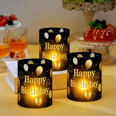 10 Pcs Happy Birthday Centerpieces for Tables Birthday Lantern Boxes with Tea Lights Candles Centerpieces for Table Ideas for Women Men Party Supplies(Black and Gold, Simple) in Saudi Arabia