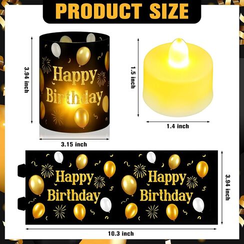 10 Pcs Happy Birthday Centerpieces for Tables Birthday Lantern Boxes with Tea Lights Candles Centerpieces for Table Ideas for Women Men Party Supplies(Black and Gold, Simple) in Saudi Arabia