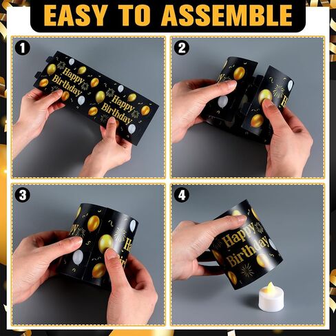 10 Pcs Happy Birthday Centerpieces for Tables Birthday Lantern Boxes with Tea Lights Candles Centerpieces for Table Ideas for Women Men Party Supplies(Black and Gold, Simple) in Saudi Arabia