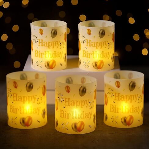10 Pcs Happy Birthday Centerpieces for Tables Birthday Lantern Boxes with Tea Lights Candles Centerpieces for Table Ideas for Women Men Party Supplies(Black and Gold, Simple) in Saudi Arabia