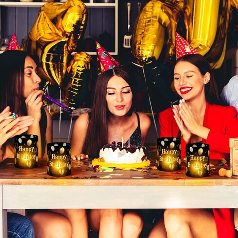 10 Pcs Happy Birthday Centerpieces for Tables Birthday Lantern Boxes with Tea Lights Candles Centerpieces for Table Ideas for Women Men Party Supplies(Black and Gold, Simple) in Saudi Arabia