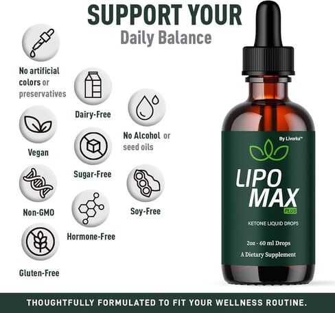 Lipo Max Plus - Official Lipo Max Plus Drops Liquid Premium Advanced Formula Natural Support, LipoMax Plus Supplement for Overall Health & Wellness Vitamin Droppers, 1 Bottle for 1 Month in Kuwait