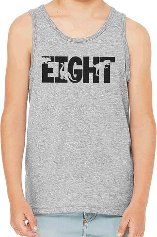7 ate 9 Apparel Kids 8th Dinosaur Dino Diniard Shirt for Boys 8 Ageens Boy أو Girls Birthday Gray Tank Top Top in Saudi Arabia