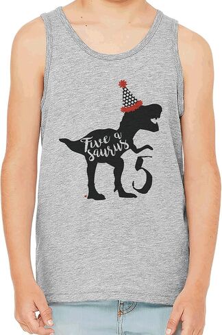 7 ate 9 Apparel Kids Five asaurus 5th Dinosaur Dino Birthday Shirt for Boys 5 Grey Tank Top in Saudi Arabia